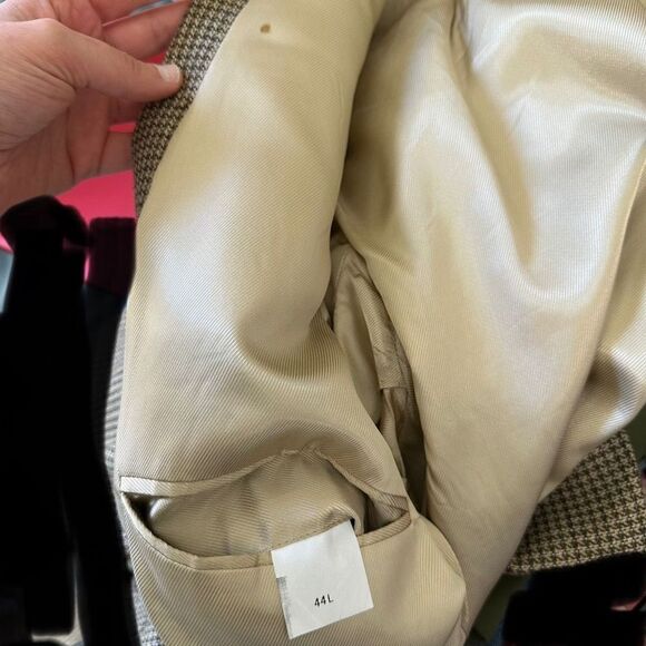 Oscar de la Renta Wool Houndstooth Blazer Mens 44L Tan Brown Preppy Career - Picture 10 of 11